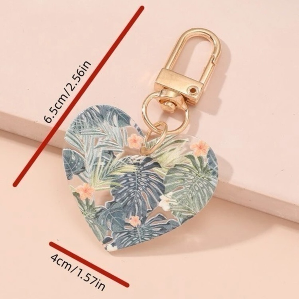 Heart Bag Charm Plant Flower Keychain ๐ธ Textured - Picture 3 of 8
